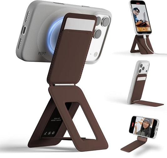 MOFT Phone Tripod Wallet for iPhone, Mulit-Angles, Lightweight & Portable Phone Stand, MOVAS Vegan Leather Magnetic Wallet, Strong Magnets, NFC Card Holder,Travel Essential, Brownie (with Card Slot)