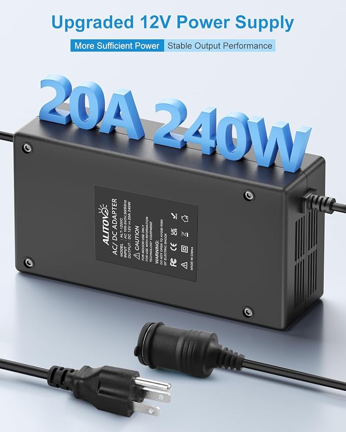 ALITOVE AC to DC Converter 110V to 12V 20.8A 250W(Pro Max) Car Plug to Wall Plug Adapter 120V AC to DC 12 Volt 20A 15A 10A Power Supply Adapter for Car Refrigerator Tire Inflator Vacuum Cleaner