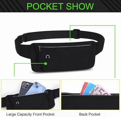 Lightweight Running Belt for Phone with Waterproof Fanny Pack, Adjustable Buckle, and Earphone Port - Store Essentials Snugly for Fitness, Cycling, and Travel, Black, One Size, Sport, XYB-1