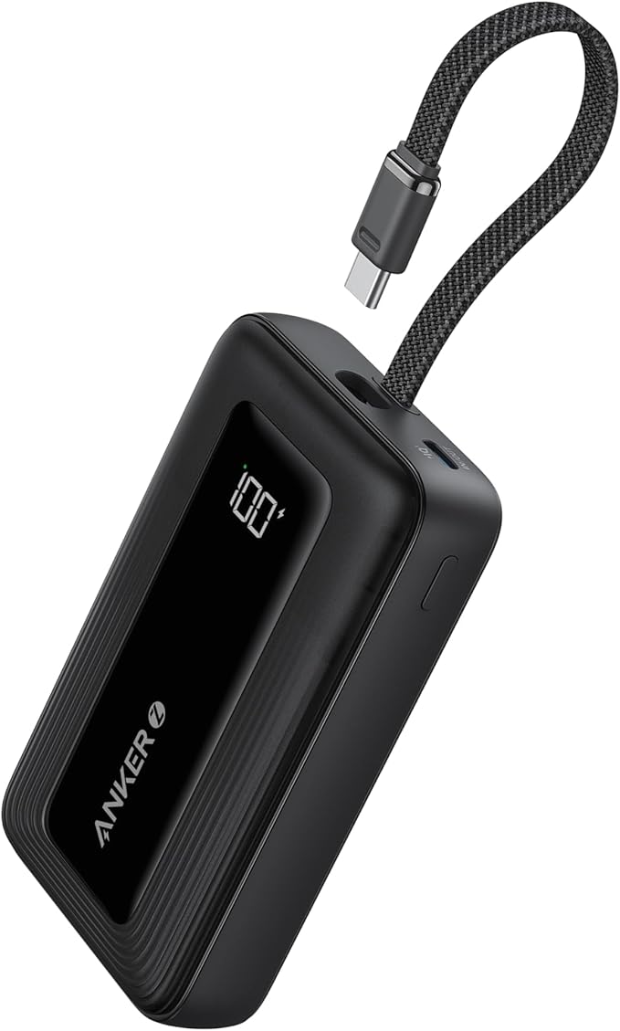 Anker Portable Charger, 10,000mAh 30W Power Bank, USB-C in and Out Fast Charging Battery Pack, Travel Essential Phone Power Bank, for iPhone 17/16, Galaxy and More (Black, 10000.00, Milliamp Hours)