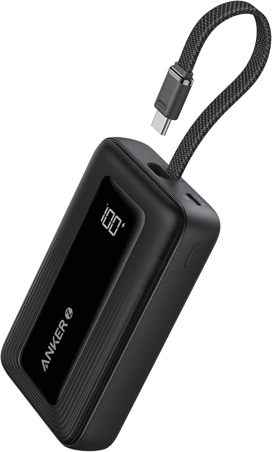 Anker Portable Charger, 10,000mAh 30W Power Bank, USB-C in and Out Fast Charging Battery Pack, Travel Essential Phone Power Bank, for iPhone 17/16, Galaxy and More (Black, 10000.00, Milliamp Hours)