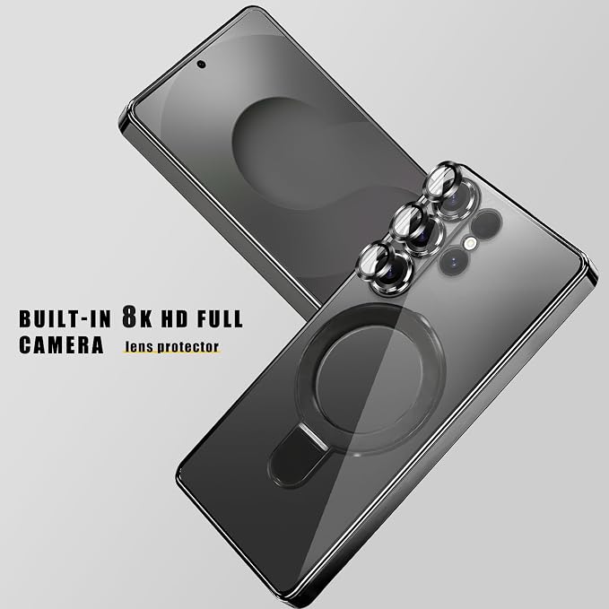 Magnetic for Samsung Galaxy S24 Ultra Case Stand & Ring Holder Compatible with MagSafe Built-in Camera Lens Protector Phone Case for Samsung S24 Ultra - Black