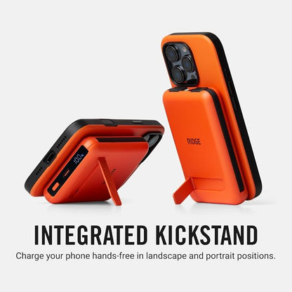 Ridge Magnetic Power Bank Fast Charging - Compatible with MagSafe - Portable Charger Power Bank - with Built in Cable and Wireless Charging, 5-in-1 Charging & Magnetic Attachment (Basecamp Orange)