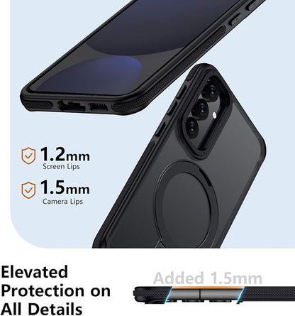 for Samsung Galaxy S24 FE Case, Magnetic Adjustable Ring Stand [Fit for Magsafe], [Military-Grade Shockproof Protection] Phone Case with Kickstand&Ring Holder (Black)