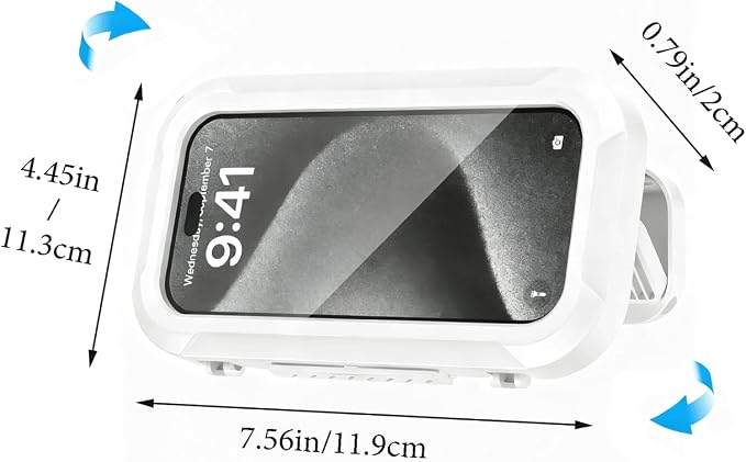 Waterproof Shower Phone Holder, 360° Rotatable Retractable Anti-Fog Wall Mount Case for 4-7" Smartphones, Thick-Case Friendly