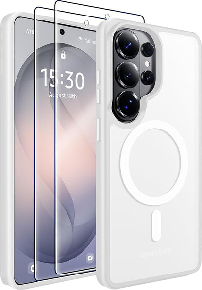 MOZOTER for Samsung Galaxy S26 Ultra Case with Magnetic,[Compatible with MagSafe][12Ft Military Dropproof][2*Screen Protector] Translucent Anti-Slip Back Slim Shockproof Case for S26 Ultra-Clear | [12Ft Military Dropproof][2*Screen Protector]Translucen...