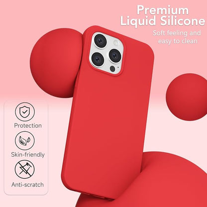for iPhone 14 Pro Max Case Silicone Compatible with Magsafe Case, Ultra Slim Thin Magnetic Phone Cases Mag Safe, Cute Soft Rubber Gel TPU Matte Plain Wireless Charging Cover for Women, Red