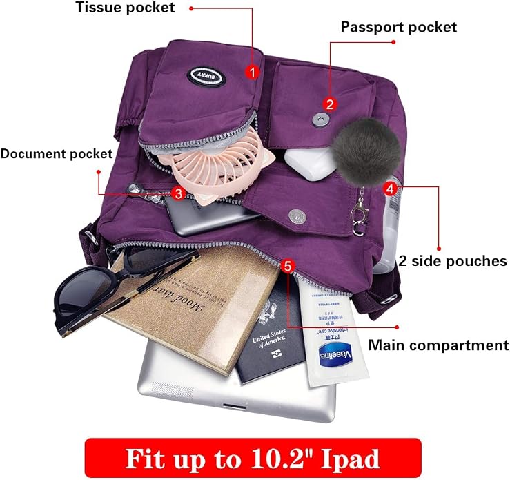 SUKRY Nylon Crossbody Bag for Women with Anti theft RFID Pocket, Waterproof Shoulder Bag Travel Purses and Handbag