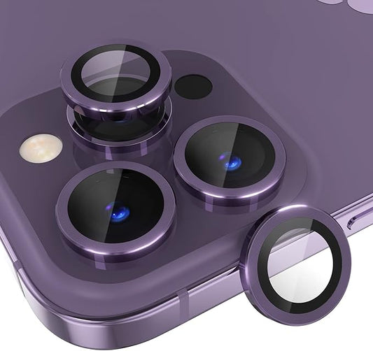 Choiche Compatible for iPhone 14 Pro/iPhone 14 Pro Max Camera Lens Protector, 9H Tempered Glass Camera Cover Screen Protector Metal Ring Decoration Accessories (Purple)