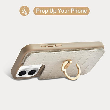 CUSTYPE Compatible with iPhone 17 Wallet Case with Card Holder,180°Ring Holder Kickstand Card Slots Case,PU Leather Protective Case for iPhone 17 6.3 inch-Beige