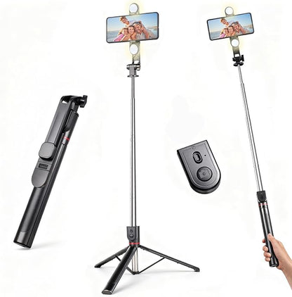 71" Phone Tripod Selfie Stick with Light, Cell Phone Tripod Stand with Wireless Remote Compatible with iPhone and Android Phone