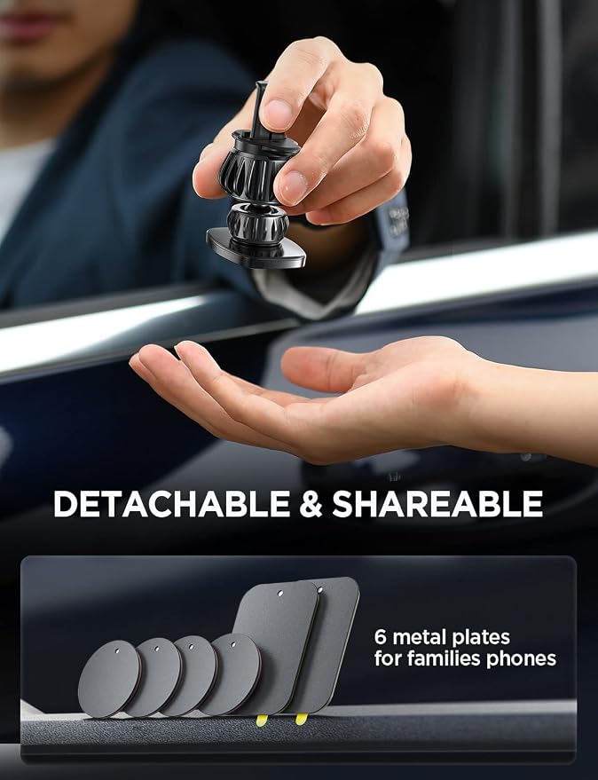 LISEN 2 Pack Magnetic Phone Holder for Your Car - 6 Military Magnets Vent Cell Phone Mount (Silver)