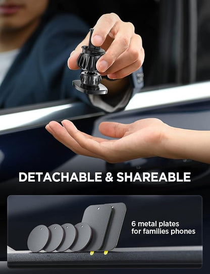 LISEN 2 Pack Magnetic Phone Holder for Your Car - 6 Military Magnets Vent Cell Phone Mount (Silver)