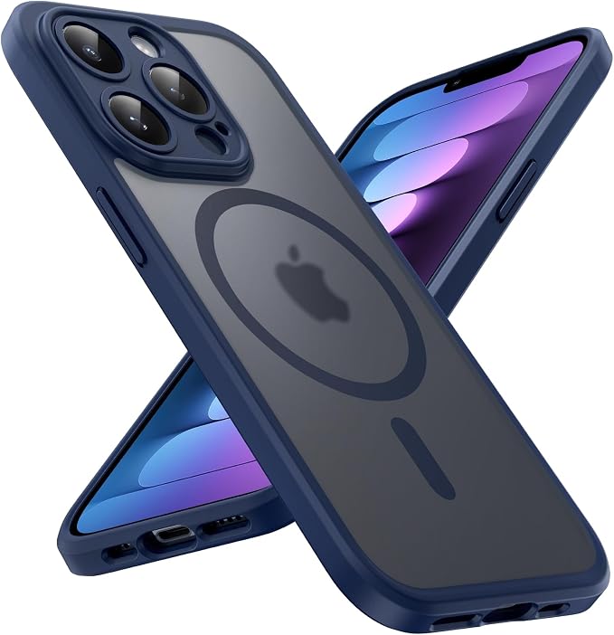 TOCOL Magnetic for iPhone 13 Pro Max Case Upgraded Full Camera Protection Compatible with Magsafe Drop Protection Translucent Matte Back Bumper Phone Cover 6.7-Inch, (Dark Blue)
