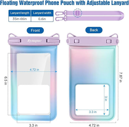 Rynapac [Floatable] Waterproof Phone Pouch 2 Pack - [Up to 8.5"] IPX8 Floating Waterproof Phone Case Dry Bags with Adjustable Lanyard for Beach Vacation Travel Cruise Ship Pool Kayak Essentials