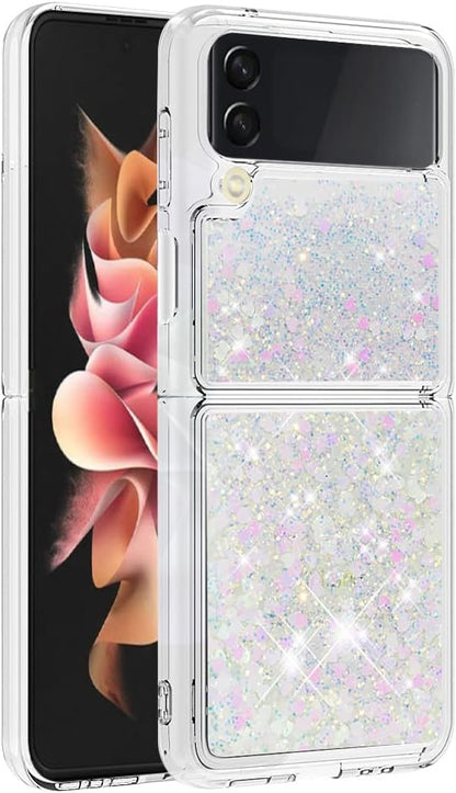 Galaxy Z Flip 4 Glitter Liquid Case, Galaxy Z Flip 4 Waterfall Cover, Bling Flowing Liquid Floating Sparkle Colorful TPU Cushion Protective Shockproof Phone Case Compatible with Samsung Z Flip 4 5G