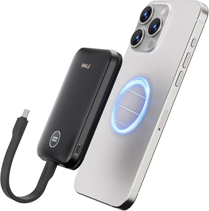 iWALK Magnetic Power Bank 10000mAh, 30W Wireless Portable Charger with Fast Charging USB-C Cable,Qi2 Certified 15W Battery Pack with LED Display for iPhone 17/16/16 Pro/15/14/13 Series, Samsung Galaxy