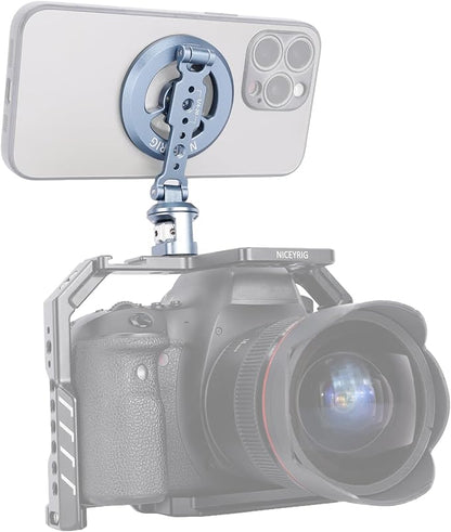 NICEYRIG Magnetic Aluminum Phone Holder for 1/4’’ Thread Mount, for iPhone 17 16 15 14 13 12 and Android Smartphone, with Magnetic Ring - 621