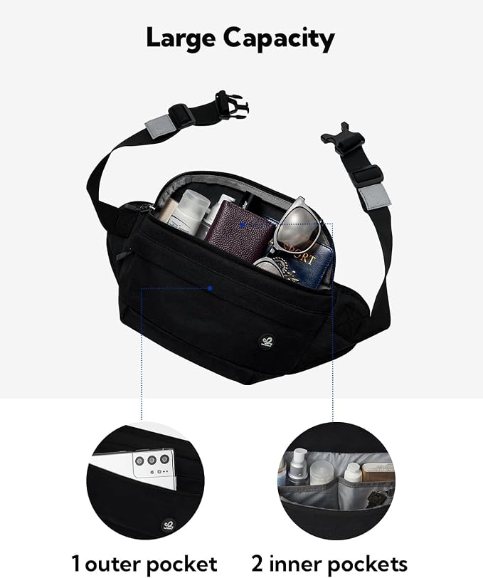 WATERFLY Running Belt Fanny Pack: Runner Marathon Jogging Waist Pack Sport Workout Exercise Fitness Phone Holder Belt for Men Women Jogger Slim Waistband Black