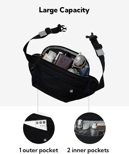 WATERFLY Running Belt Fanny Pack: Runner Marathon Jogging Waist Pack Sport Workout Exercise Fitness Phone Holder Belt for Men Women Jogger Slim Waistband Black