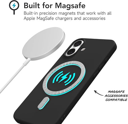 for iPhone 16 Case Silicone Compatible with Magsafe Case, Ultra Slim Thin Magnetic Phone Cases Mag Safe, Cute Soft Rubber Gel TPU Matte Plain Wireless Charging Cover for Women, Black
