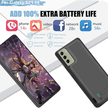Battery Case for Samsung Galaxy S21 FE 5G, 5000mAh Rechargeable Extended Battery Charging Charger Case, Add 100% Extra Juice, Not Compatible with Galaxy S21 (6.4 inch) Black
