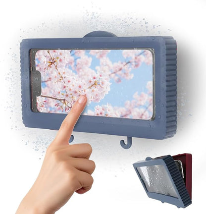 Bathroom Wall Mount Phone Holder, Anti-Fog Waterproof Shower Case with Touch Screen, No-Drill Adhesive Phone Box for Bathroom, Shower & Kitchen, Fits Devices Under 6.7"