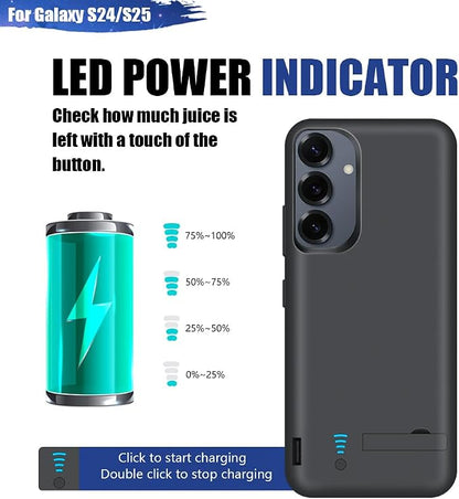 [New Battery Case for Samsung Galaxy S25 S24, 5000mAh Rechargeable Extended Battery Charging Charger Case, Add 100% Extra Juice (6.2 Inches) Black