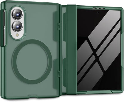 Caka Magnetic for Samsung Galaxy Z Fold 8 Case with Hinge Protection Green | Compatible with MagSafe, Built-in Outer Screen Protector, Hinge Guard, Translucent Matte Back, 360° Hybrid Drop Defense