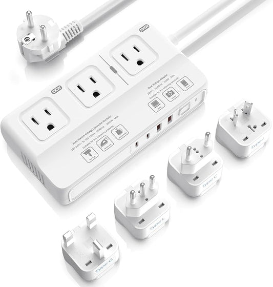 ANTPO 2000W Voltage Converter US to Europe, 220V to 110V Converter for European Travel, Power Adapter for Hair Dryer, Universal Travel Adapter with 3 AC/ 2 USBC/ 2 USBA/EU/UK/AU/IT Plugs
