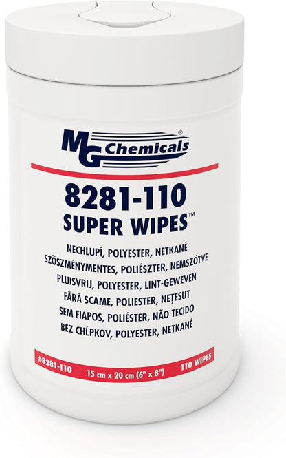 MG Chemicals 8281-110 - Lint Free Wipes, Non-Woven Polyester, Tear Resistant, 6' x 8', 110 Wipes