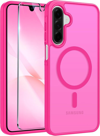 FNTCASE for Galaxy A26 5G Phone Case: Magnetic Matte Translucent Military Grade Drop Protection Cell Phone Cover - Slim Rugged Durable Shockproof Protective for Samsung A26 Cases - Hot Pink