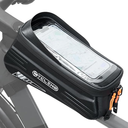Bike Phone Front Frame Bag, Water-Resistant Bicycle Top Tube Bag, Sensitive Touch Screen Bike Phone Mount Holder for Road Mountain E-bike, Cycling Pouch, Bike Accessories for Phones