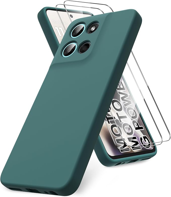 for Motorola Moto G Power (2026) Case, 2 Pack Tempered Glass Screen Protectors, Soft TPU Silicone Shockproof Gel Cover-Midnight Green