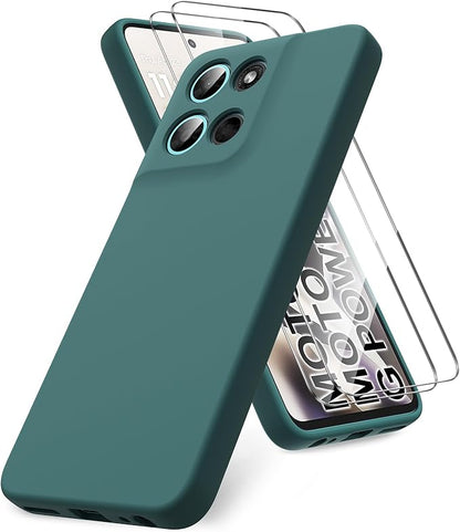 for Motorola Moto G Power (2026) Case, 2 Pack Tempered Glass Screen Protectors, Soft TPU Silicone Shockproof Gel Cover-Midnight Green