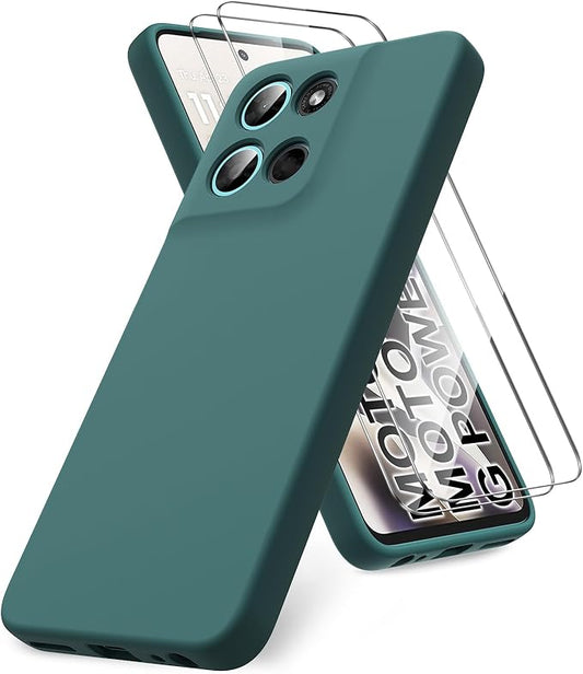 for Motorola Moto G Power (2026) Case, 2 Pack Tempered Glass Screen Protectors, Soft TPU Silicone Shockproof Gel Cover-Midnight Green