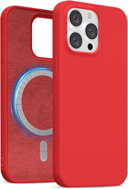 for iPhone 13 Pro Max Case Silicone Compatible with Magsafe Case, Ultra Slim Thin Magnetic Phone Cases Mag Safe, Cute Soft Rubber Gel TPU Matte Plain Wireless Charging Cover for Women, Red