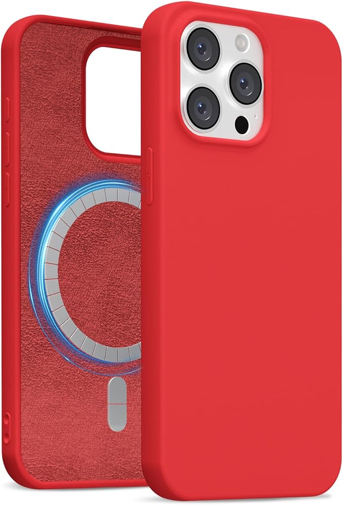 for iPhone 14 Pro Max Case Silicone Compatible with Magsafe Case, Ultra Slim Thin Magnetic Phone Cases Mag Safe, Cute Soft Rubber Gel TPU Matte Plain Wireless Charging Cover for Women, Red