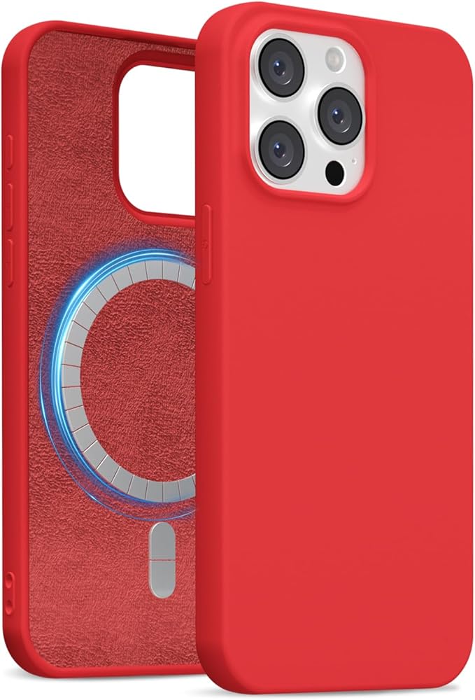 for iPhone 14 Pro Case Silicone Compatible with Magsafe Case, Ultra Slim Thin Magnetic Phone Cases Mag Safe, Cute Soft Rubber Gel TPU Matte Plain Wireless Charging Cover for Women, Red