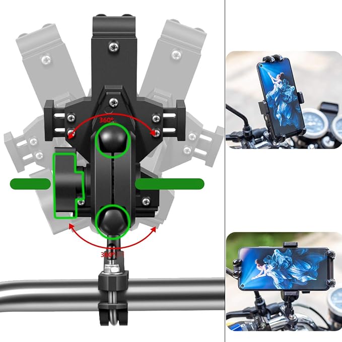 iMESTOU Aluminium Motorcycle Phone Mount U-Bolt Handlebar 1" Ball Stem Cellphone Holder 360 Rotating with Length Width Adjustable Universal for Max.7.2 inch Large Phones Sturdily