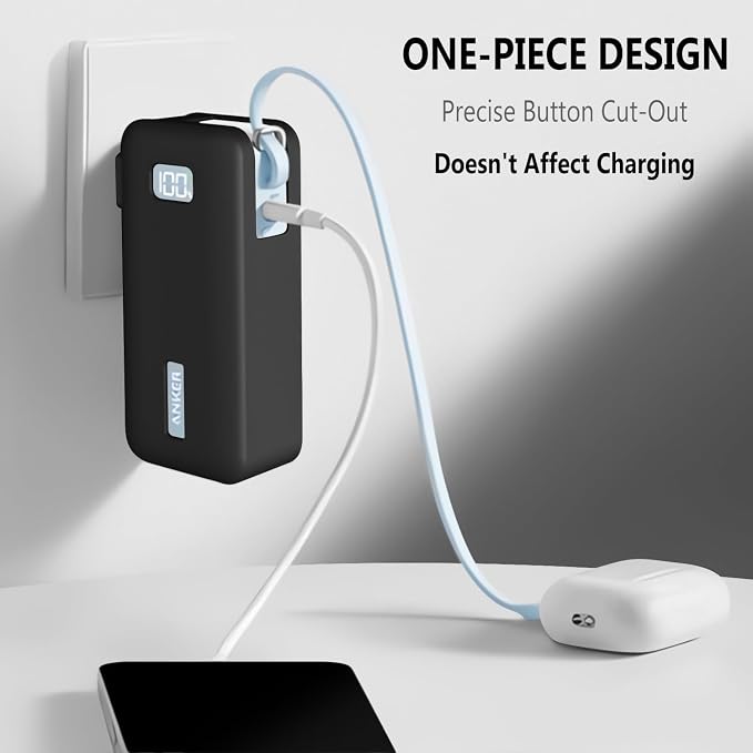Geiomoo Soft Silicone Case for Anker Nano 3-in-1 Charger Power Bank 10,000mAh, Flexible Scratch Resistant Cover (Black)