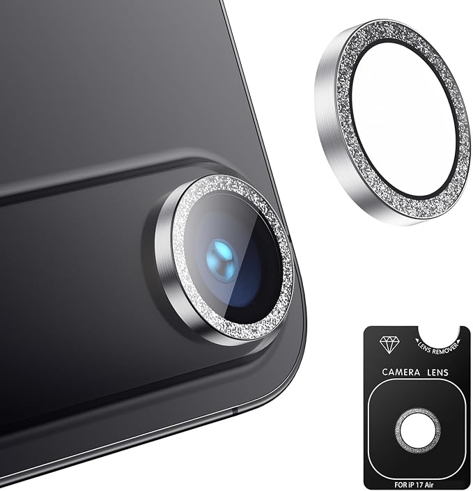 AFARER Camera Lens Protector for iPhone 17Air – [Strong Adsorption] [Not Easy to Break] 9H Ultra-thin Tempered Glass, Individual Bling Cover & HD Clarity (Glitter Silver)