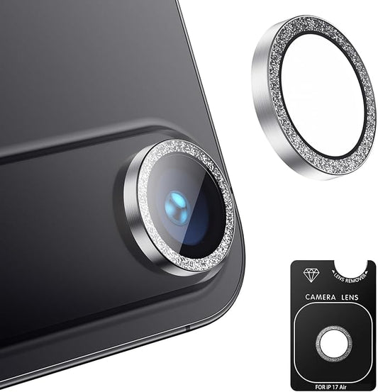 AFARER Camera Lens Protector for iPhone 17Air – [Strong Adsorption] [Not Easy to Break] 9H Ultra-thin Tempered Glass, Individual Bling Cover & HD Clarity (Glitter Silver)