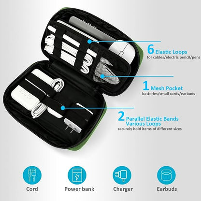 GOX Cable Organizer Travel Case, Water Resistant Electronic Accessories Pouch, All-in-One Versatile Tech Storage Bag for Charger, Cord, Phone, Hard Drive & Power Bank (Green)