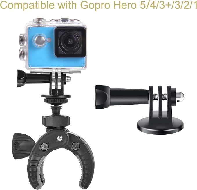 UTEBIT Camera Mount Clamp with 360° Rotataion 1/4 Screw Head + Cell Phone Tripod Mount and Adapter Mount Compatible for Gopro Action Cam Bike Motorcycle Handlebar