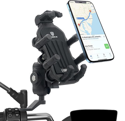 Motorcycle Phone Mount with Vibration Dampener, [Ultra-Sturdy] Rearview Mirror Phone Holder for Motorcycle, Cellphone Clamp Compatible with iPhone, Samsung, Smartphones