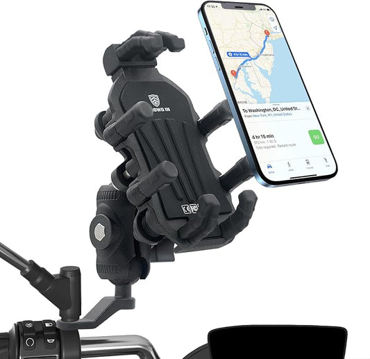 Motorcycle Phone Mount with Vibration Dampener, [Ultra-Sturdy] Rearview Mirror Phone Holder for Motorcycle, Cellphone Clamp Compatible with iPhone, Samsung, Smartphones