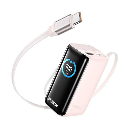 MOKiN Portable Charger with Built-in Retractable USB-C Cable, 45W Fast Charging 10000mAh Power Bank, Compact Travel Battery Pack for iPhone 17/16, Samsung Galaxy, iPad, Pixel and More