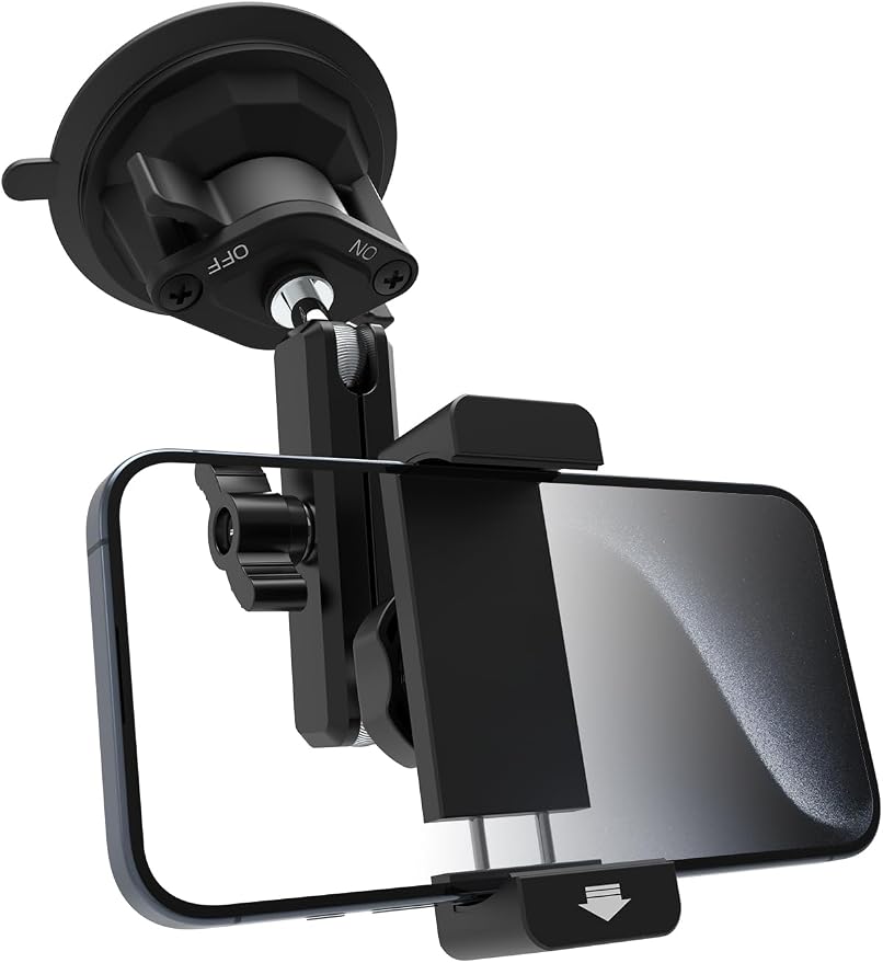 Heat Resistant Suction Cup Phone Holder, Ultra-Durable Metal Arm Phone Mount for Car Windshield Window Sunroof Dash, Vehicle Car Phone Holder Fit for 4-7" Cellphone