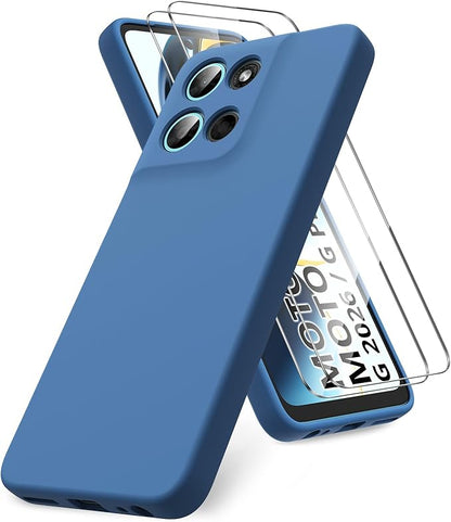 for Motorola Moto G 2026/G Play 2026 Case, 2 Pack Tempered Glass Screen Protectors, Soft TPU Liquid Silicone Shockproof Gel Cover-Blue